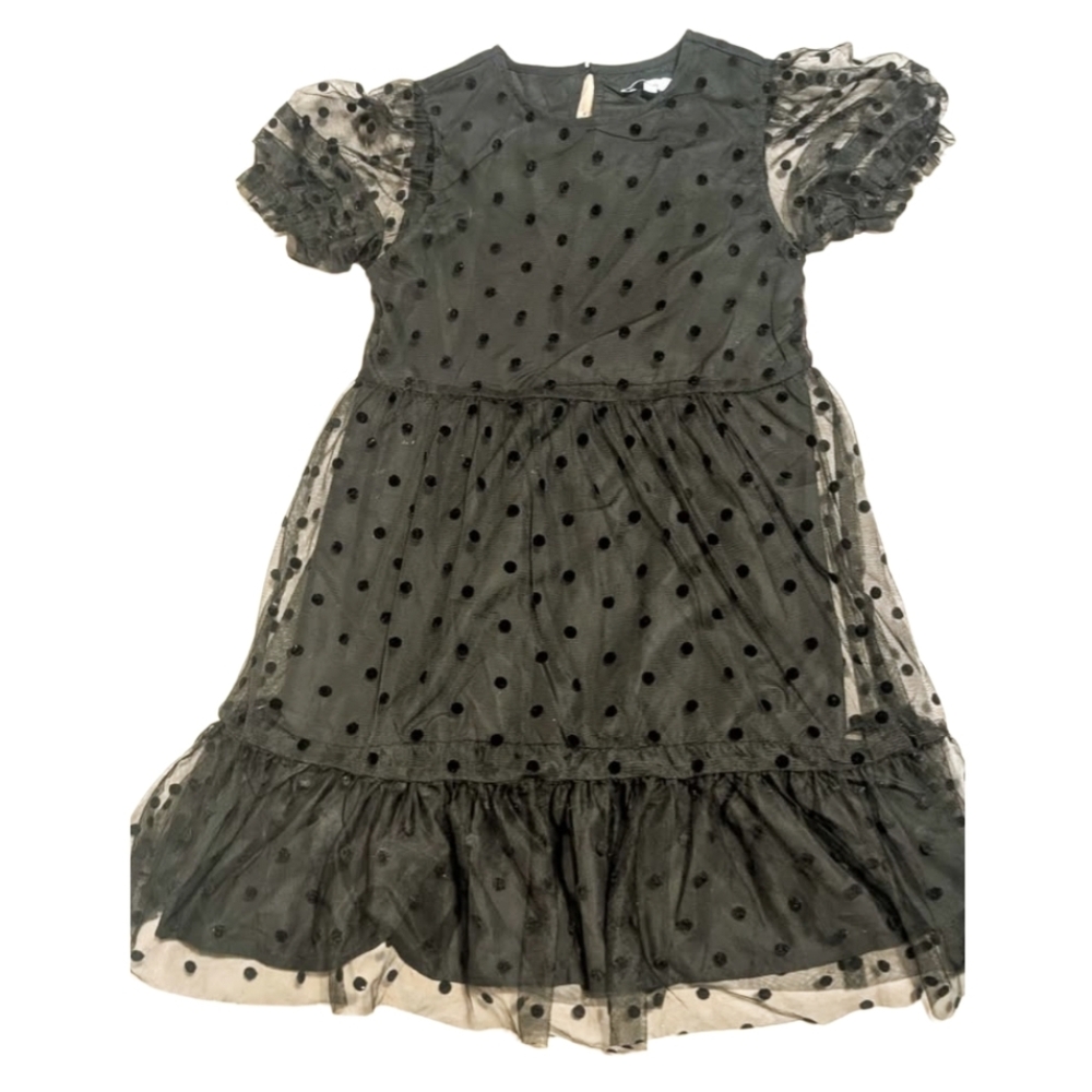 Charming Black Polka Dot Kids Dress 12 Years